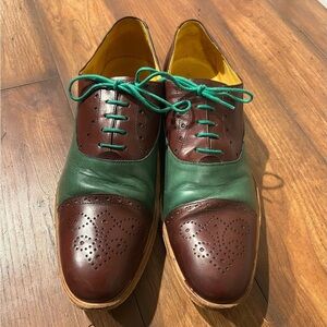 Undandy Leather Wingtip Oxford Dress Shoes Size 44 Brown Green w Matching Laces
